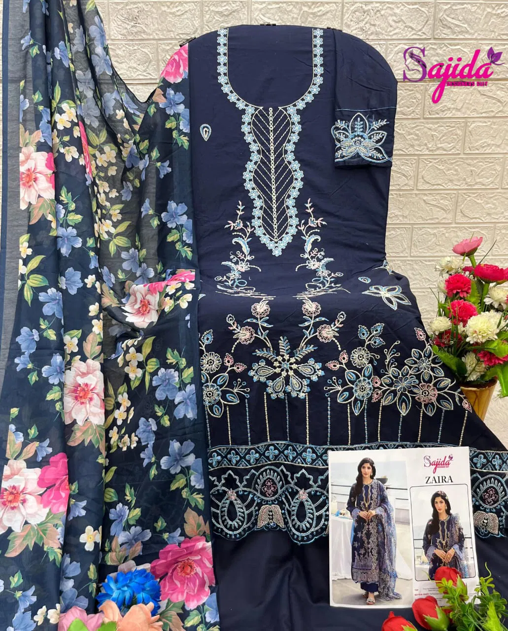 Zaira by Sajida Cambric Cotton Pakistani Salwar Kameez Wholesalers In Delhi